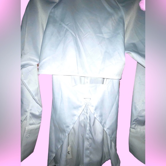 🆕#29~NWT COMMENSE Cut Out Button Down Collar White Shirt, Size Small - Picture 8 of 13
